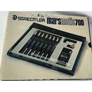 Staedtler Marsmatic 700 Technical Pen Set 7 Piece Drafting Drawing Blue Vintage